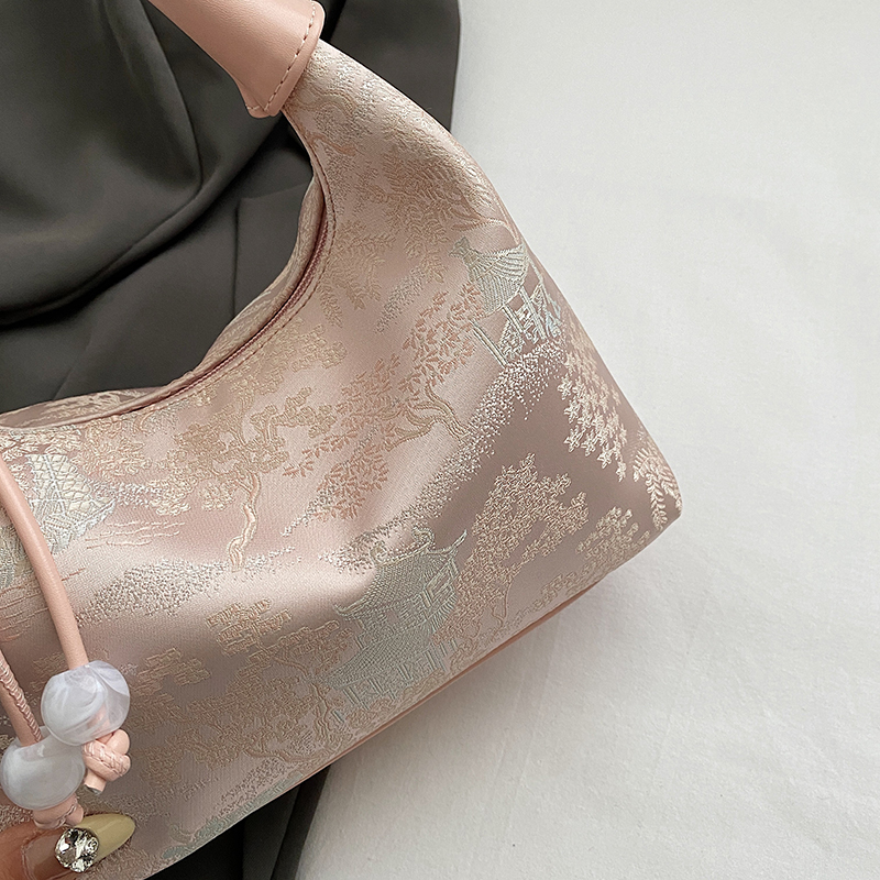 Women's Medium Cloth Solid Color Elegant Vintage Style Sewing Thread Zipper Handbag display picture 5
