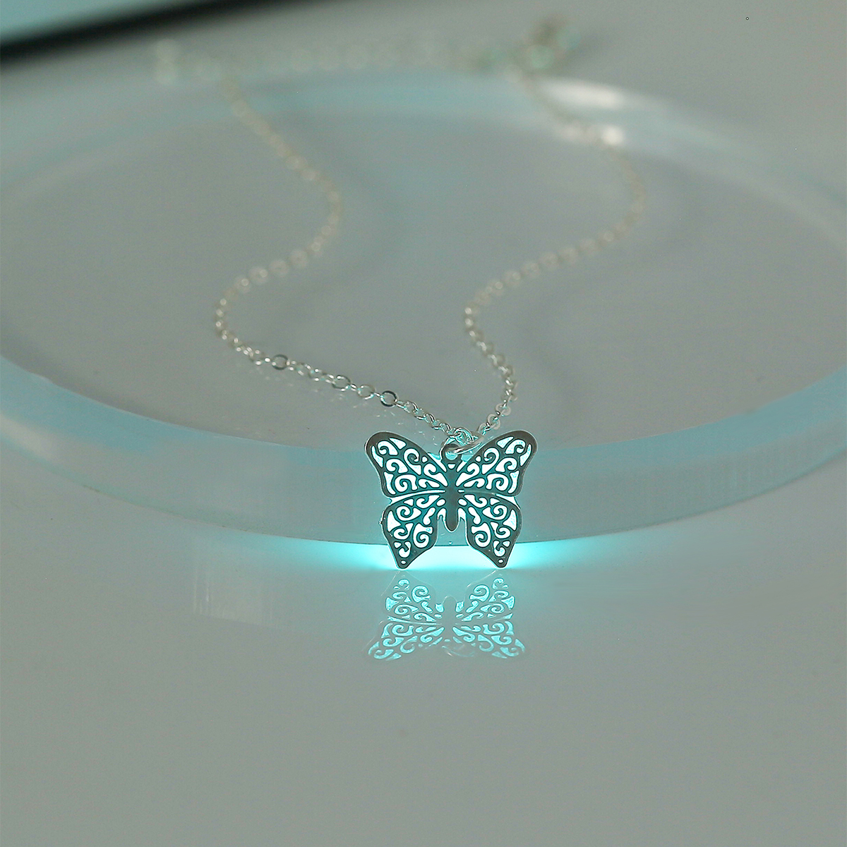 Copper Romantic Sweet Luminous Butterfly Pendant Necklace display picture 3