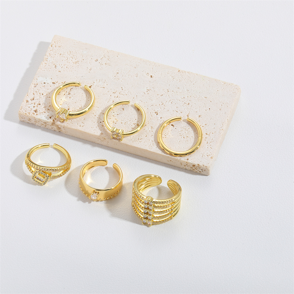 Copper Gold Plated Vintage Style Simple Style Layered Plating Inlay Solid Color Zircon Open Rings display picture 10
