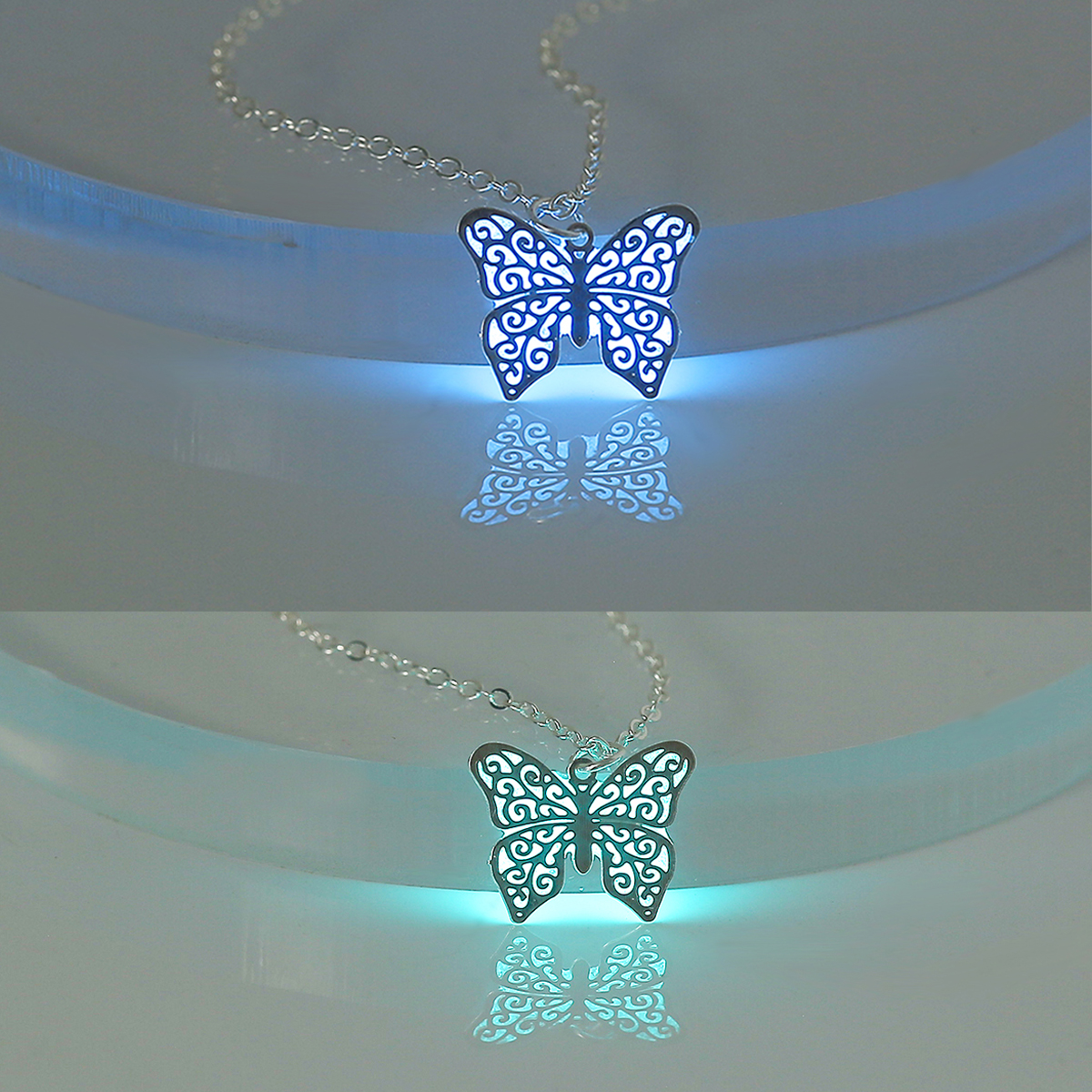 Copper Romantic Sweet Luminous Butterfly Pendant Necklace display picture 9