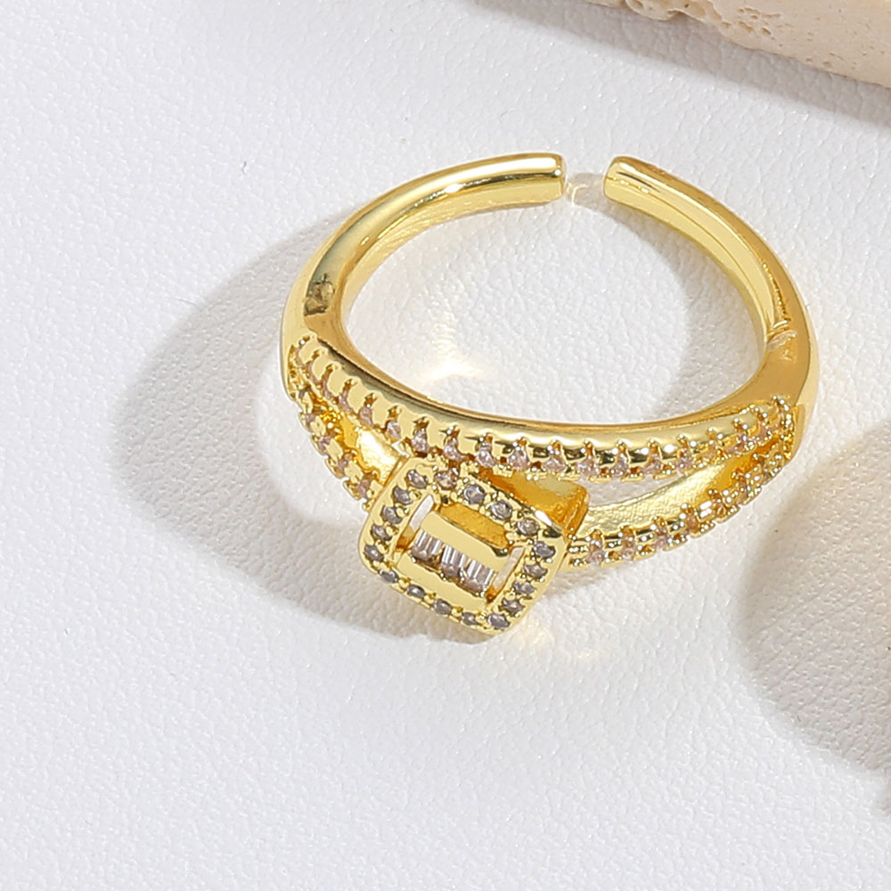 Copper Gold Plated Vintage Style Simple Style Layered Plating Inlay Solid Color Zircon Open Rings display picture 1