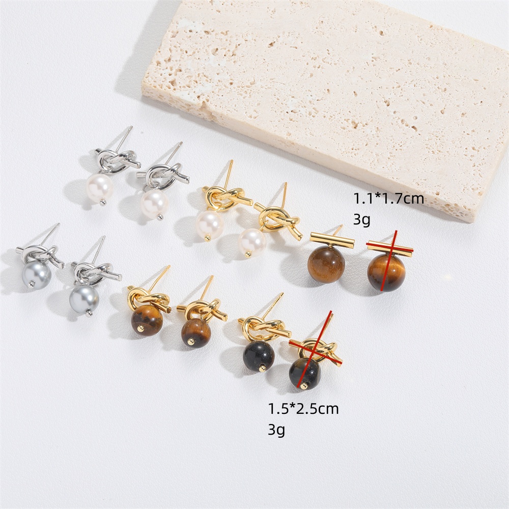 1 Paire Style Vintage Style Simple Rond Placage Incruster Perle Artificielle Le Cuivre Pierre Naturelle Plaqué Or Boucles D'Oreilles display picture 8