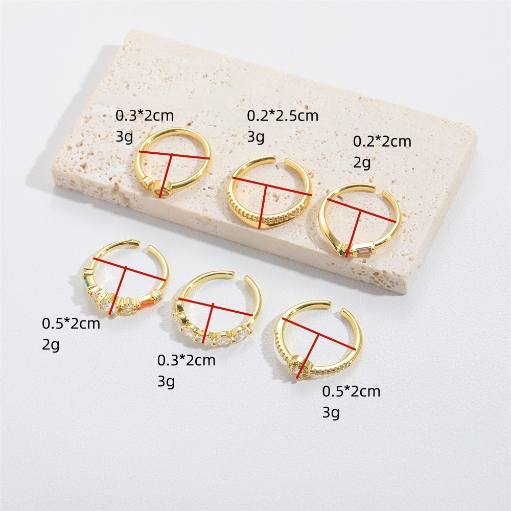 Copper Gold Plated Vintage Style Simple Style Plating Inlay Solid Color Zircon Open Rings display picture 9