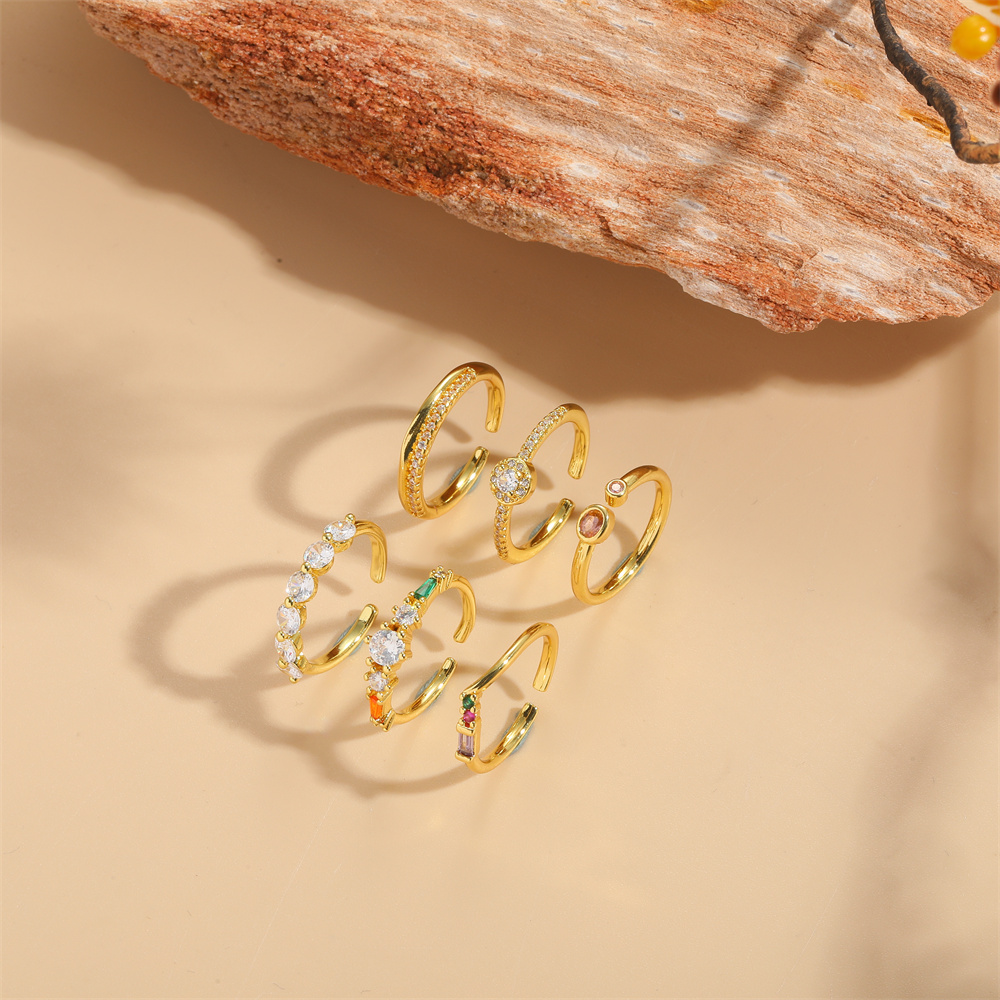 Kupfer Vergoldet Vintage-Stil Einfacher Stil Überzug Inlay Einfarbig Zirkon Offener Ring display picture 6