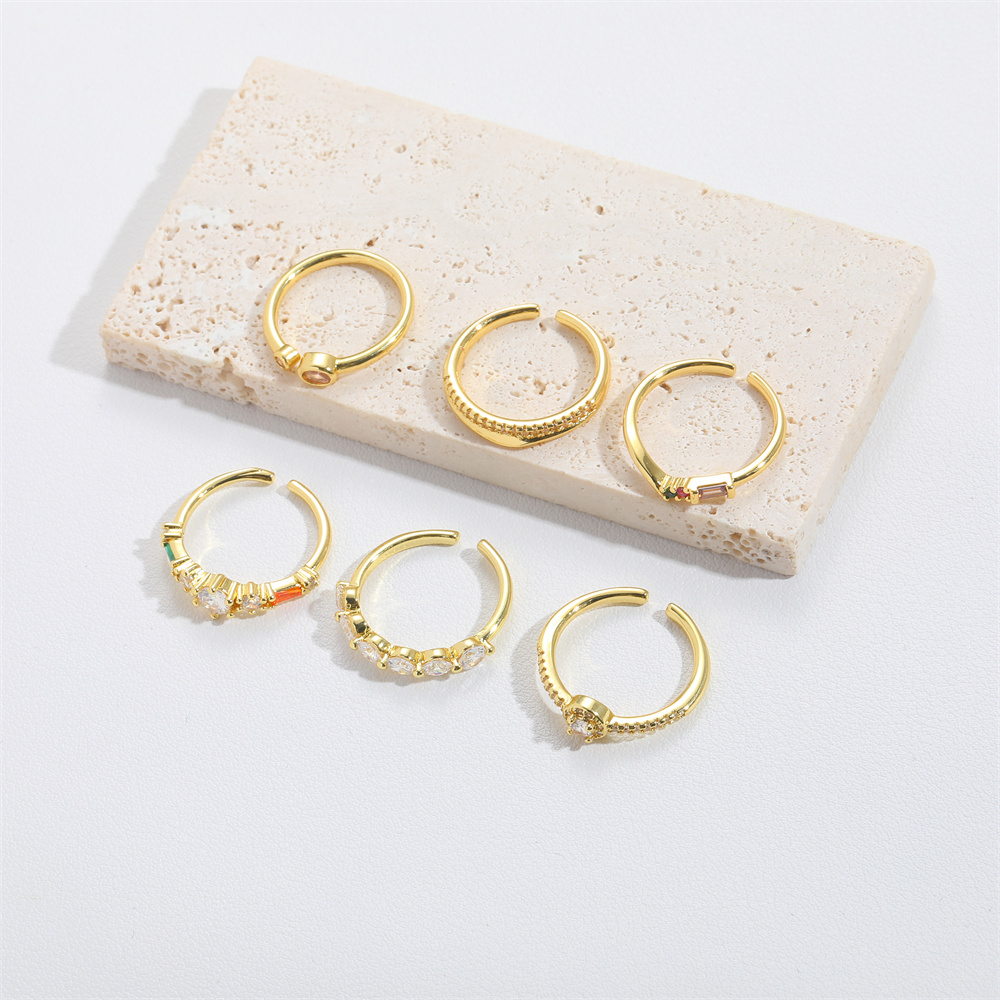 Copper Gold Plated Vintage Style Simple Style Plating Inlay Solid Color Zircon Open Rings display picture 4