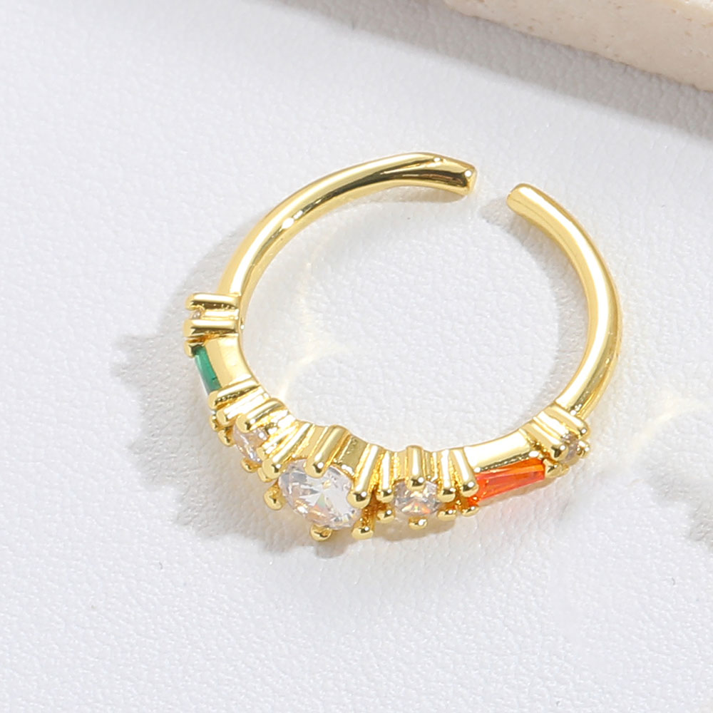 Copper Gold Plated Vintage Style Simple Style Plating Inlay Solid Color Zircon Open Rings display picture 10
