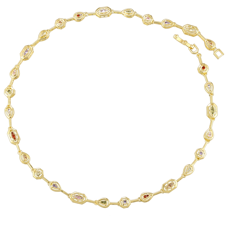 Le Cuivre Plaqué Or 18K Décontractée Élégant Style Simple Placage Incruster Les Gouttelettes D'Eau Rhombe Le Cuivre Zircon Bracelets Collier display picture 6