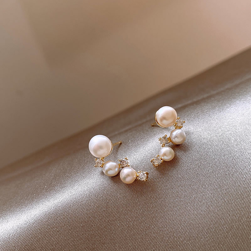 1 Pair Simple Style Classic Style Round Inlay Alloy Pearl Ear Studs display picture 3