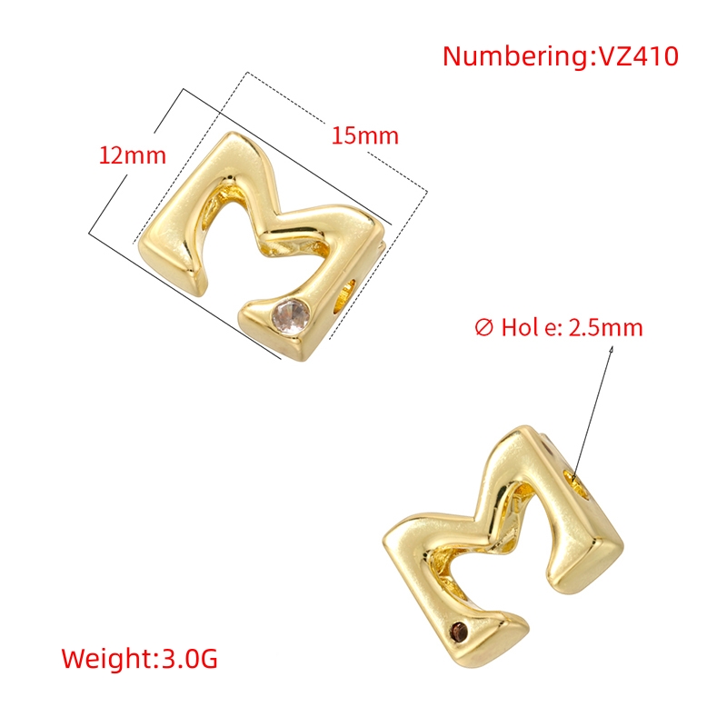 1 Piece 2.5mm Copper Copper Zircon 18K Gold Plated Letter Beads Spacer Bars display picture 2