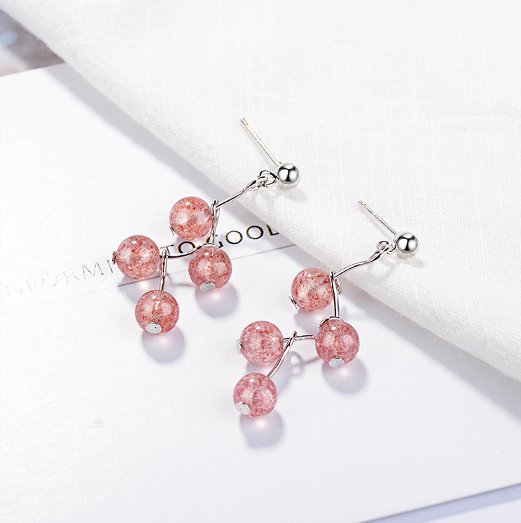 1 Pair Lady Sweet Fruit Strawberry Quartz Copper Drop Earrings display picture 8