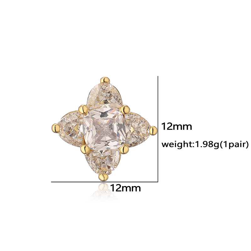 1 Pair Elegant Lady Modern Style Four Leaf Clover Square Plating Inlay Copper Rhinestones Zircon Ear Studs display picture 15