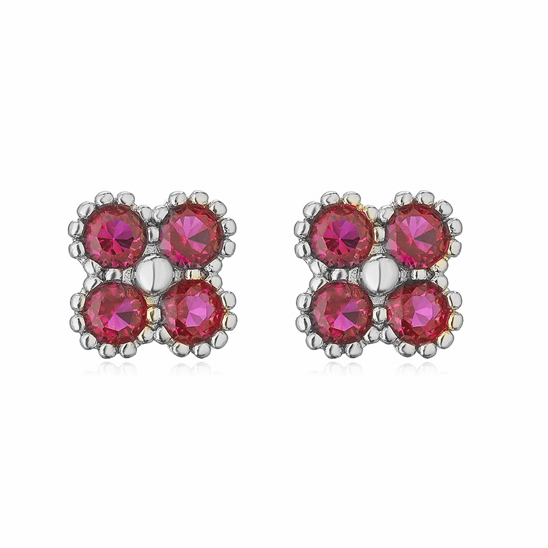 1 Pair Elegant Lady Modern Style Four Leaf Clover Square Plating Inlay Copper Rhinestones Zircon Ear Studs display picture 4