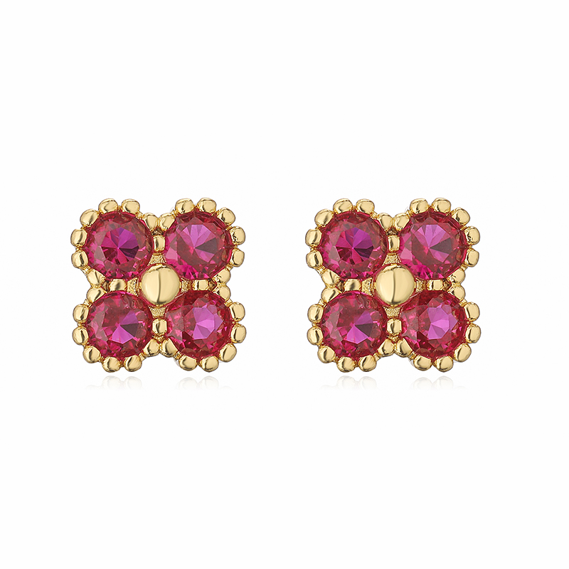 1 Pair Elegant Lady Modern Style Four Leaf Clover Square Plating Inlay Copper Rhinestones Zircon Ear Studs display picture 11
