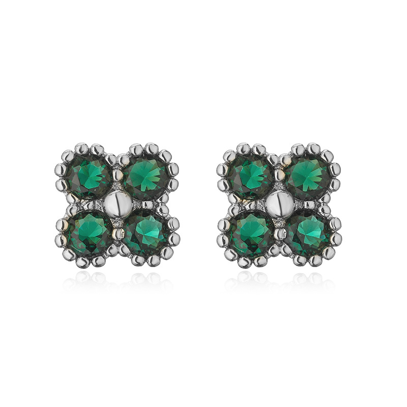 1 Pair Elegant Lady Modern Style Four Leaf Clover Square Plating Inlay Copper Rhinestones Zircon Ear Studs display picture 7