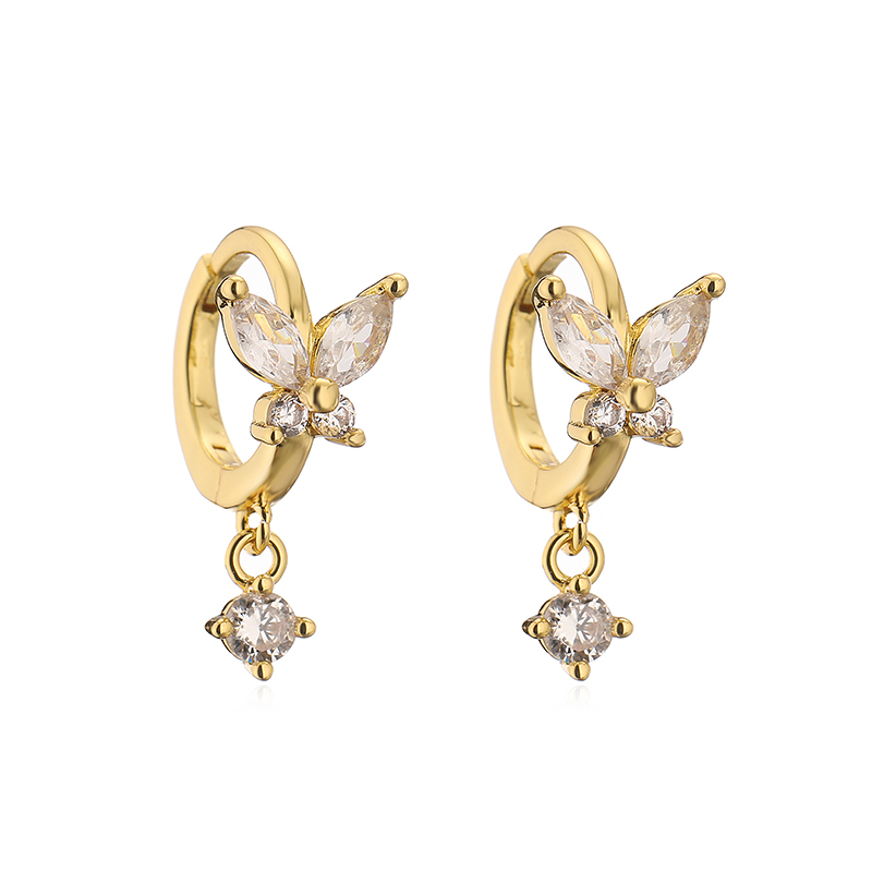 1 Pair Elegant Lady Modern Style Butterfly Plating Inlay Copper Zircon Drop Earrings display picture 3