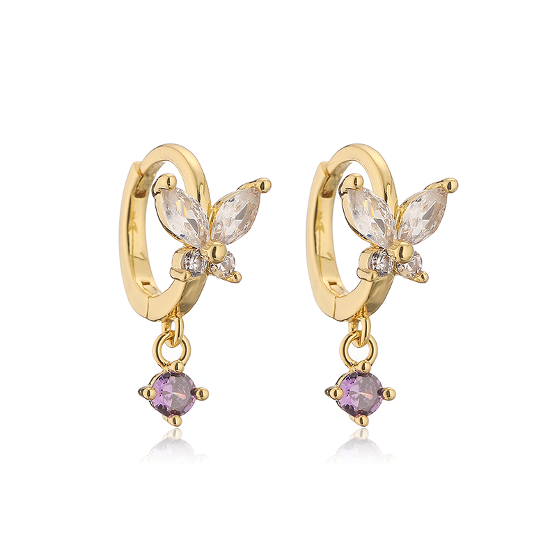 1 Pair Elegant Lady Modern Style Butterfly Plating Inlay Copper Zircon Drop Earrings display picture 2