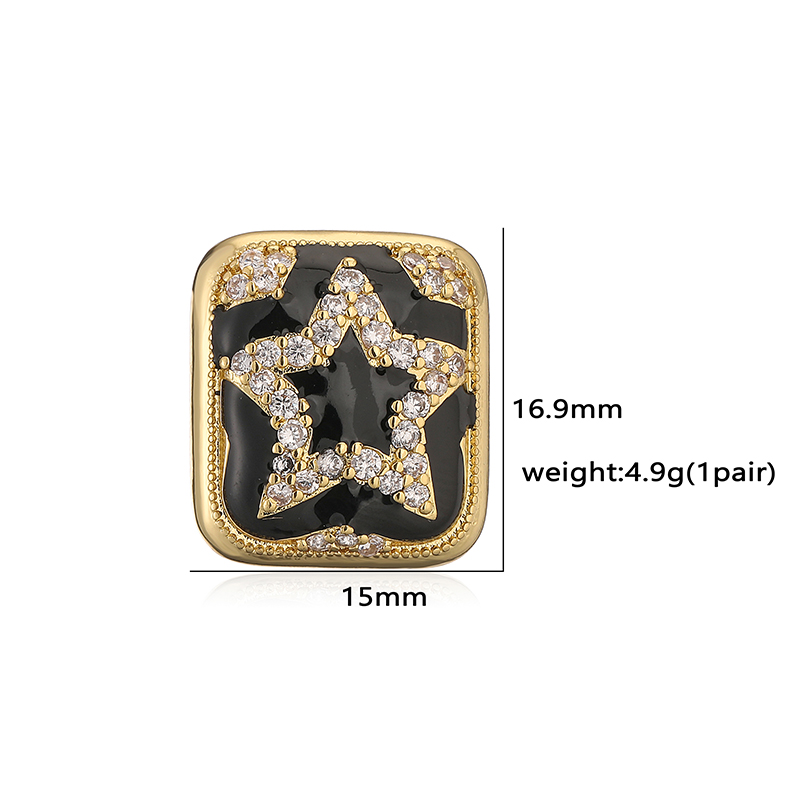 Copper Vintage Style Lady Classic Style Enamel Plating Inlay Round Star Snakeskin Zircon Rings Earrings display picture 3