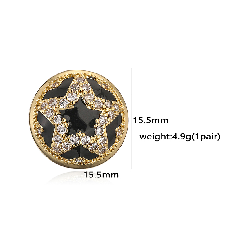 Le Cuivre Style Vintage Dame Style Classique Émail Placage Incruster Rond Star Peau De Serpent Zircon Anneaux Des Boucles D'Oreilles display picture 4