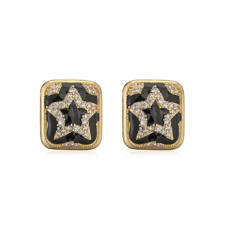 Copper Vintage Style Lady Classic Style Enamel Plating Inlay Round Star Snakeskin Zircon Rings Earrings display picture 11