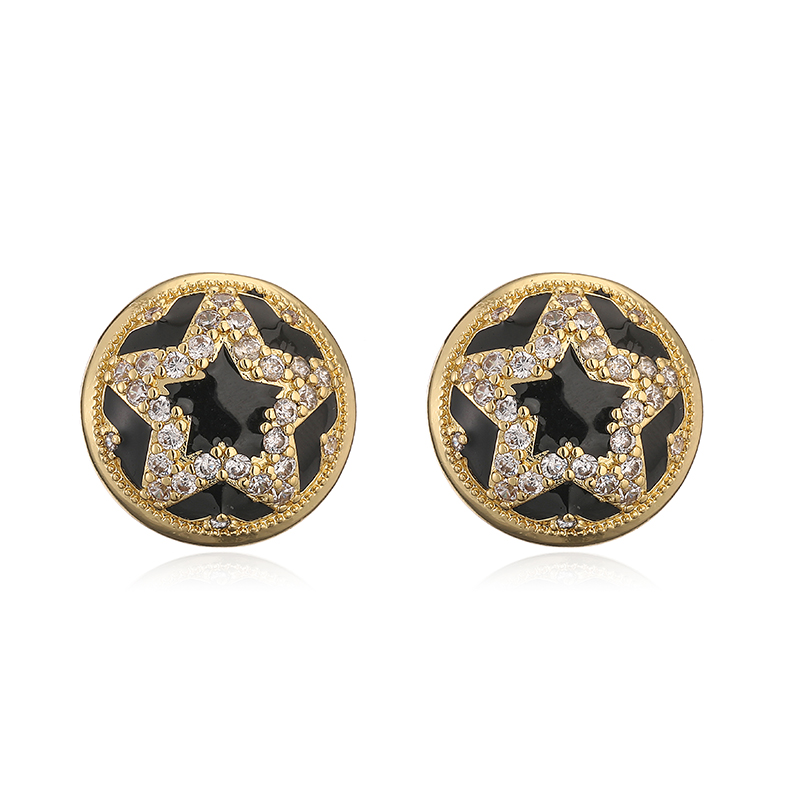Copper Vintage Style Lady Classic Style Enamel Plating Inlay Round Star Snakeskin Zircon Rings Earrings display picture 10