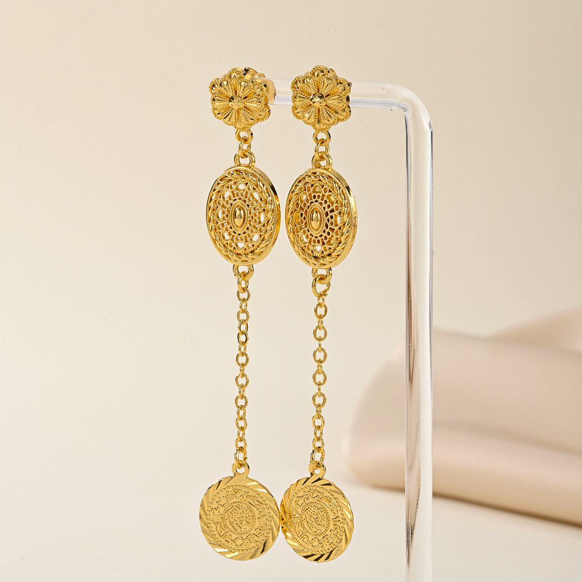 1 Par Estilo Simple Estilo Clásico Moneda Enchapado Cobre Chapados en oro de 18k Pendientes De Gota display picture 7