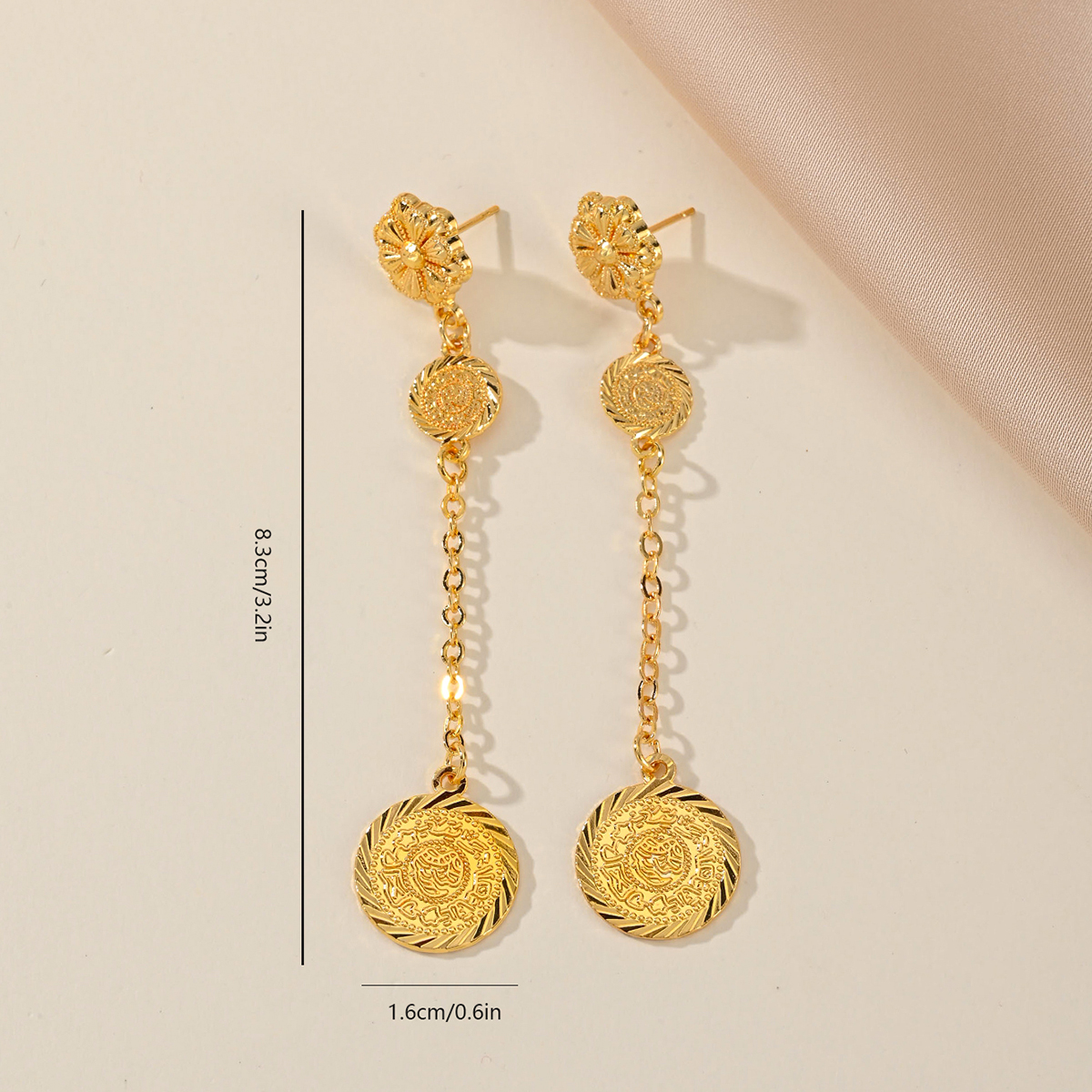 1 Paar Einfacher Stil Klassischer Stil Münze Überzug Kupfer 18 Karat Vergoldet Tropfenohrringe display picture 2