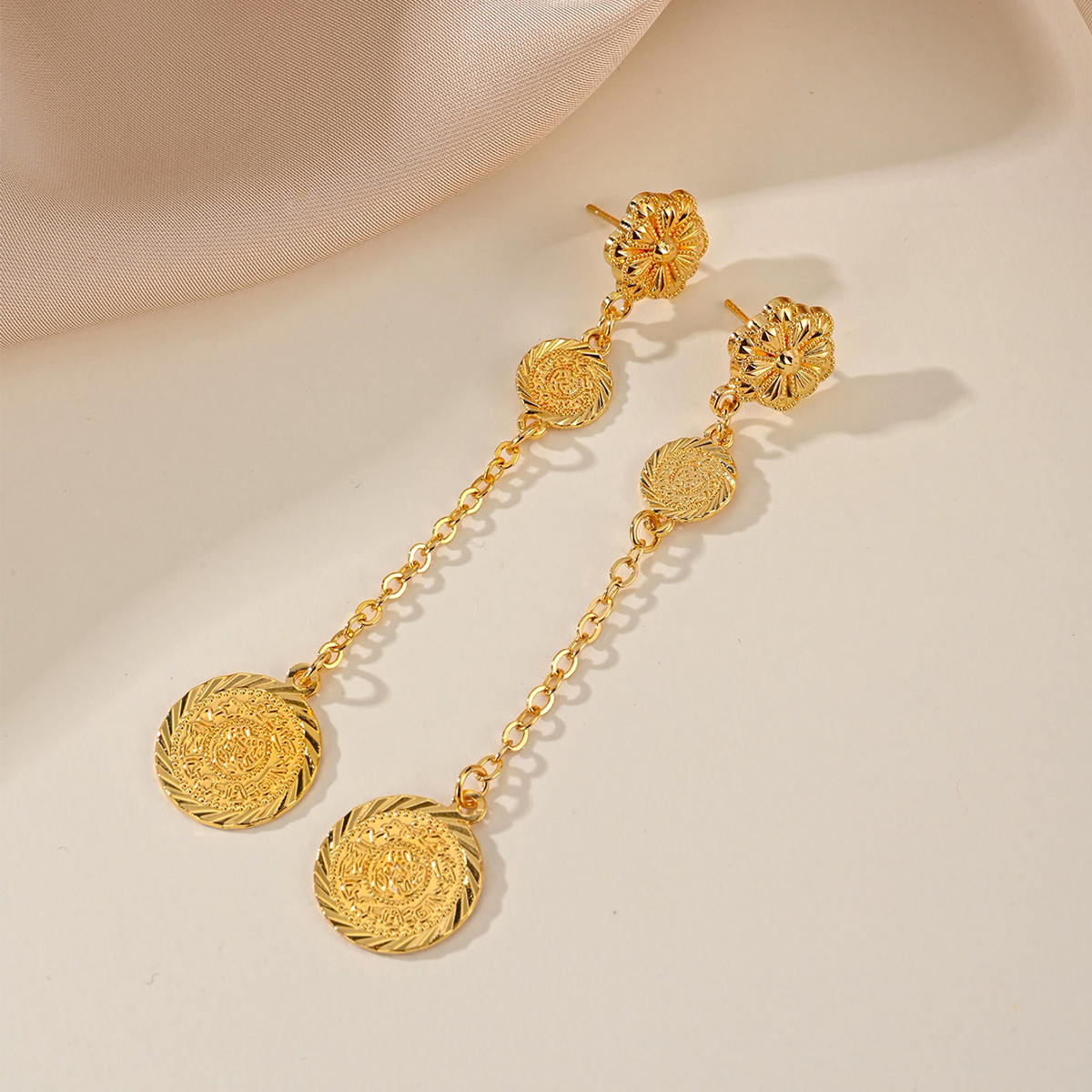 1 Pair Simple Style Classic Style Coin Plating Copper 18K Gold Plated Drop Earrings display picture 5