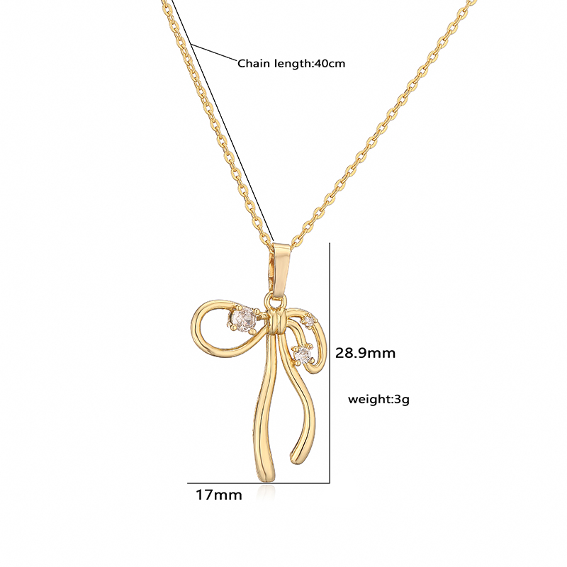 Kupfer Lässig Elegant Einfacher Stil Inlay Bogenknoten Künstliche Perlen Zirkon Halskette Mit Anhänger display picture 3