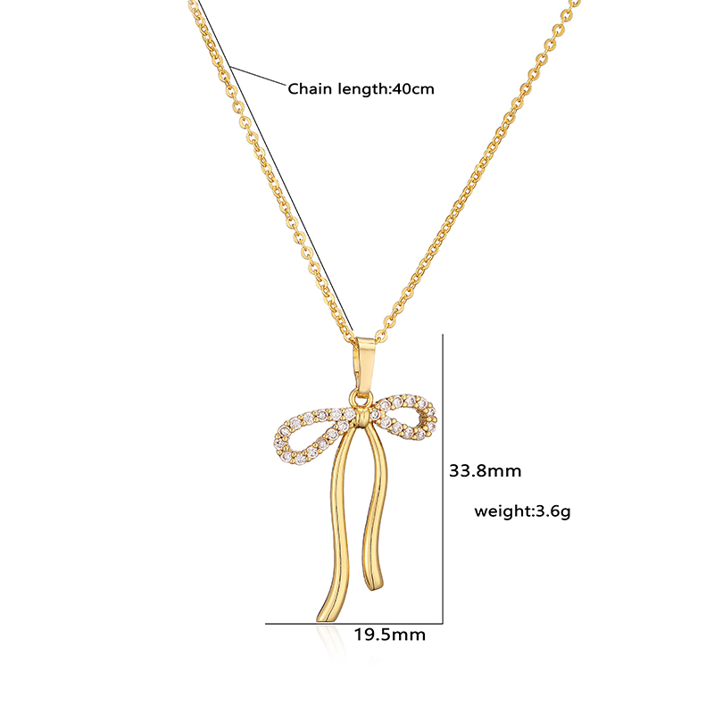 Kupfer Lässig Elegant Einfacher Stil Inlay Bogenknoten Künstliche Perlen Zirkon Halskette Mit Anhänger display picture 5