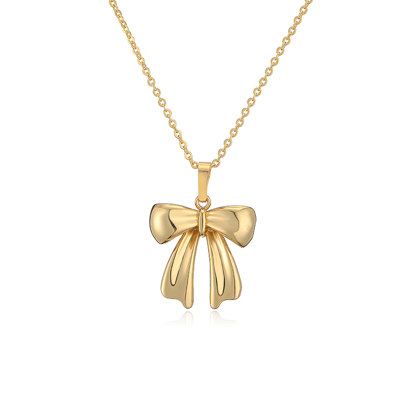 Kupfer Lässig Elegant Einfacher Stil Inlay Bogenknoten Künstliche Perlen Zirkon Halskette Mit Anhänger display picture 7