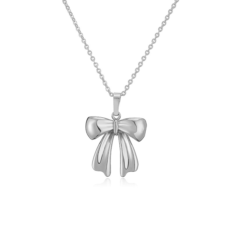 Kupfer Lässig Elegant Einfacher Stil Inlay Bogenknoten Künstliche Perlen Zirkon Halskette Mit Anhänger display picture 8