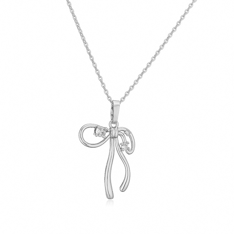 Kupfer Lässig Elegant Einfacher Stil Inlay Bogenknoten Künstliche Perlen Zirkon Halskette Mit Anhänger display picture 10