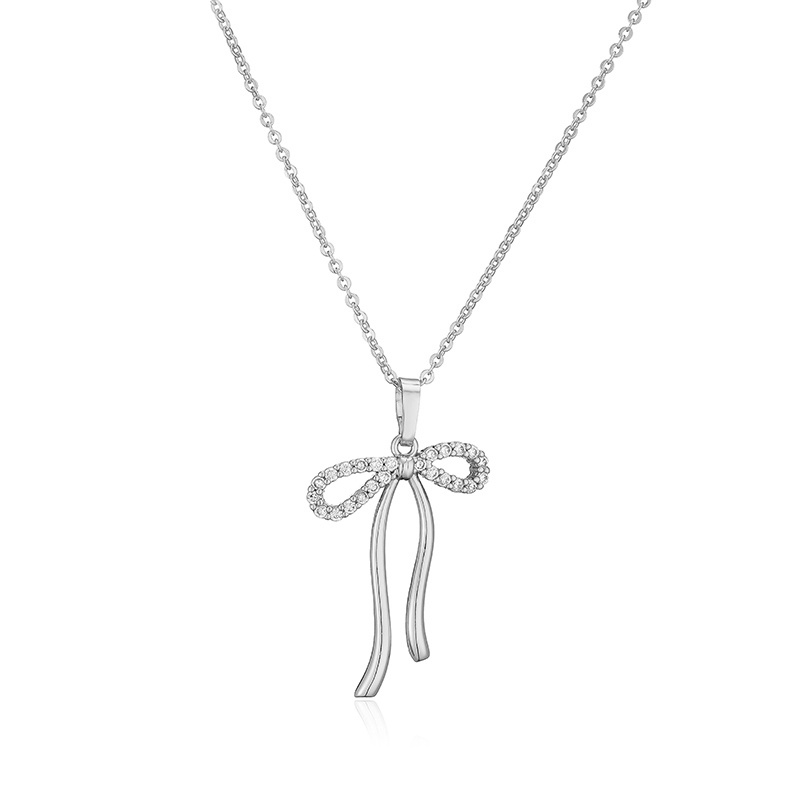 Kupfer Lässig Elegant Einfacher Stil Inlay Bogenknoten Künstliche Perlen Zirkon Halskette Mit Anhänger display picture 13