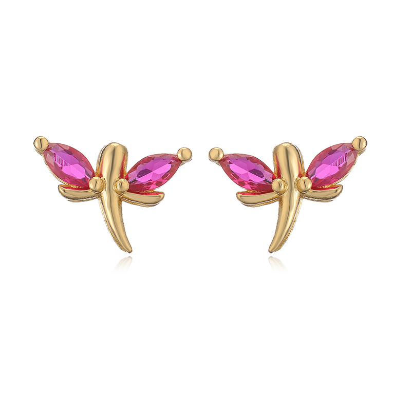 1 Pair Elegant Lady Modern Style Heart Shape Dragonfly Butterfly Plating Inlay Copper Copper Zircon Ear Studs display picture 9