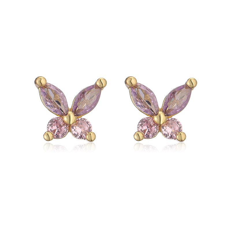 1 Pair Elegant Lady Modern Style Heart Shape Dragonfly Butterfly Plating Inlay Copper Copper Zircon Ear Studs display picture 13