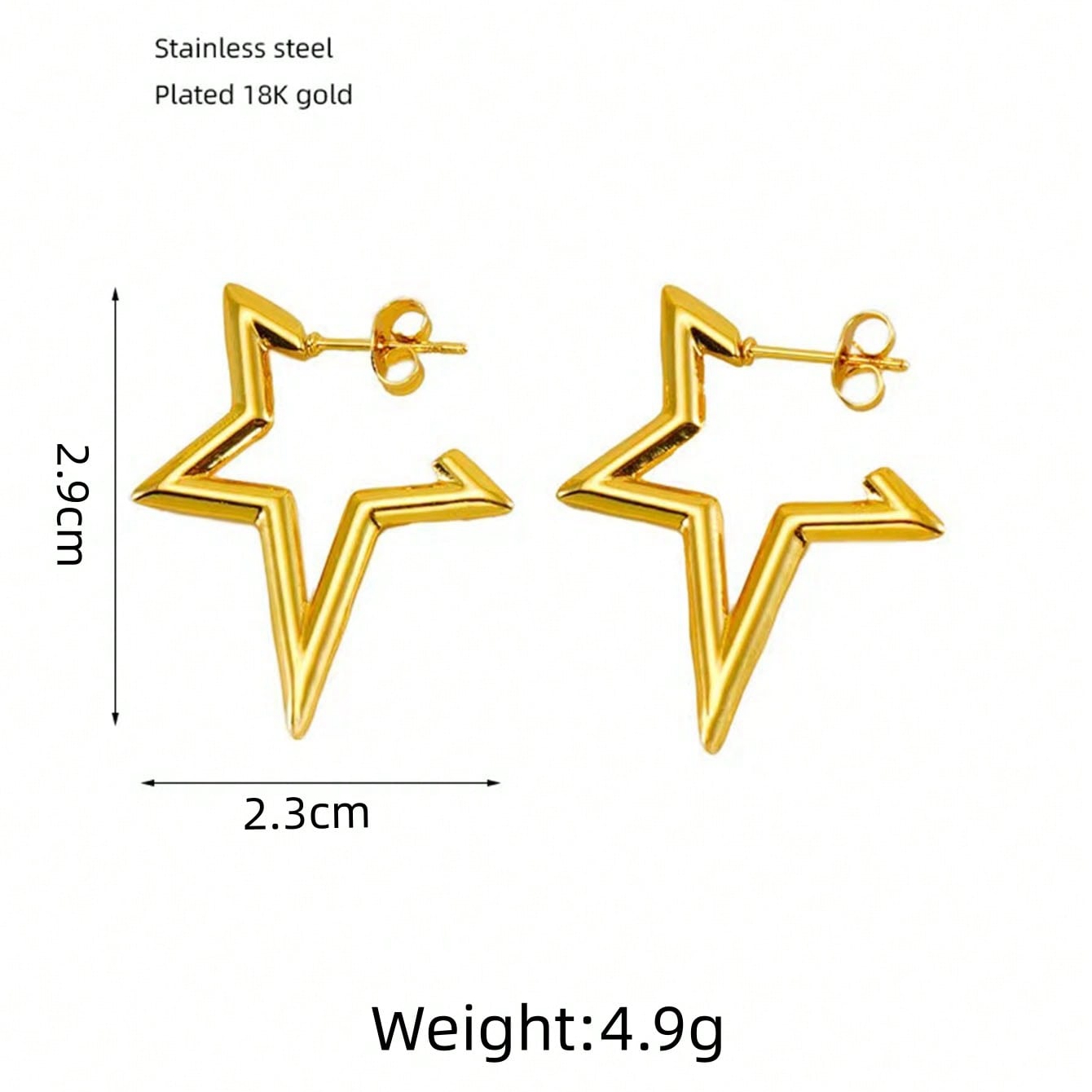 1 Pair Modern Style Simple Style Irregular Star Polishing Plating 304 Stainless Steel 18K Gold Plated Ear Studs display picture 5