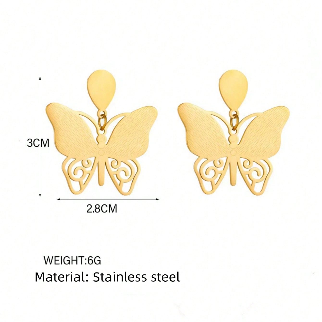1 Pair Simple Style Classic Style Animal Flower Butterfly Plating Carving 304 Stainless Steel 18K Gold Plated Drop Earrings display picture 6