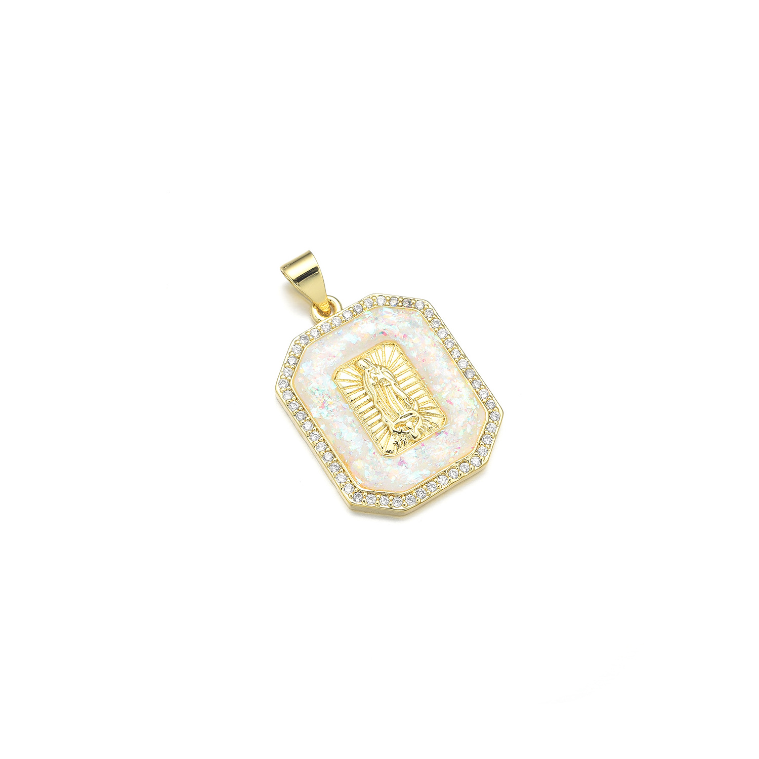 1 Piece Copper Zircon 18K Gold Plated Color Block Pendant display picture 4