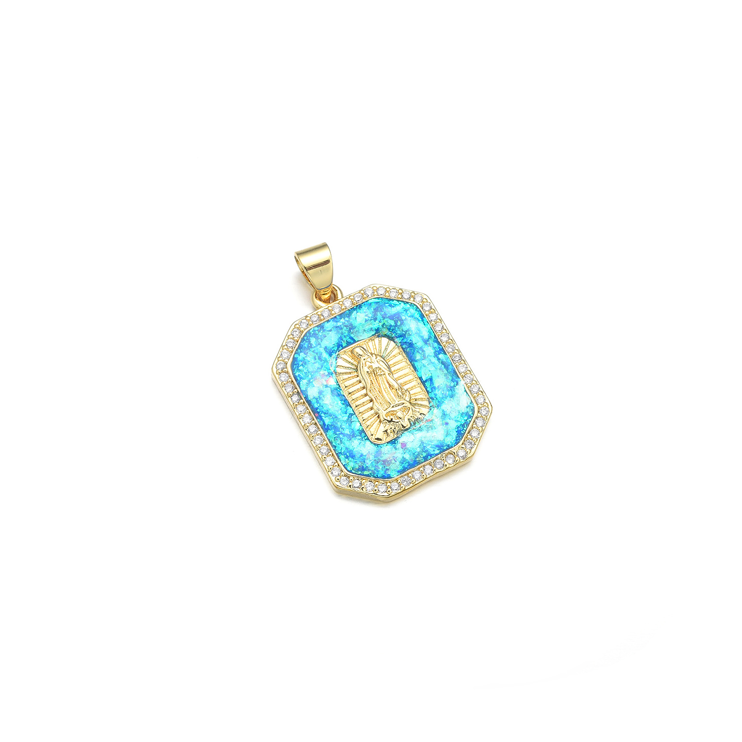 1 Piece Copper Zircon 18K Gold Plated Color Block Pendant display picture 12