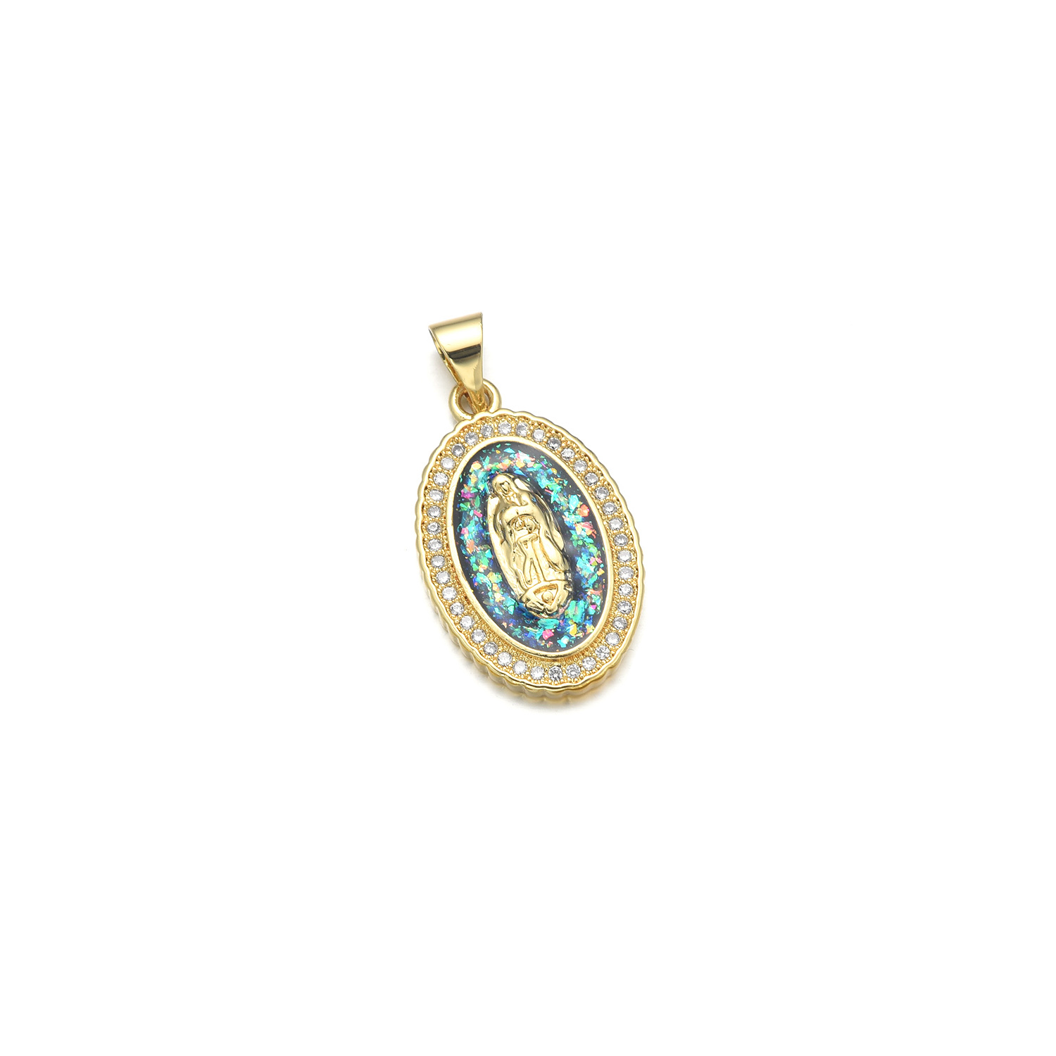 1 Piece Copper Zircon 18K Gold Plated Color Block Pendant display picture 9