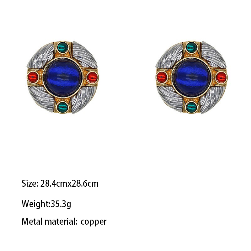 1 Pair Classical Ethnic Style Round Square Plating Inlay Alloy Zircon Gold Plated Ear Studs display picture 5