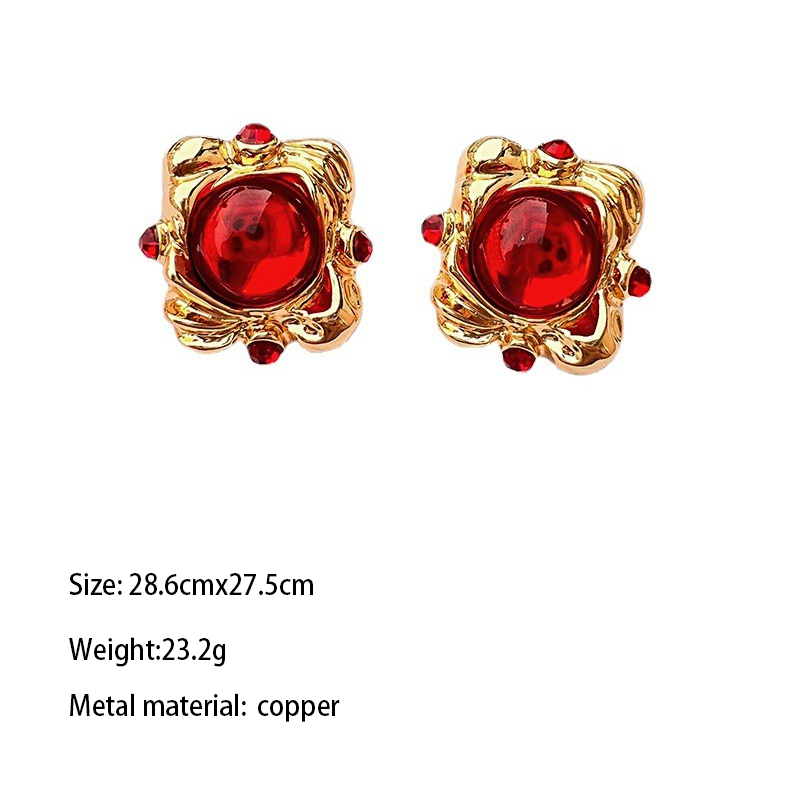 1 Pair Classical Ethnic Style Round Square Plating Inlay Alloy Zircon Gold Plated Ear Studs display picture 8