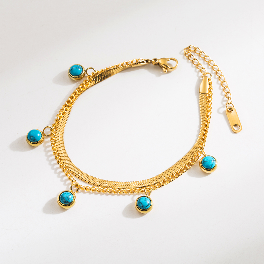 Vacances Style Classique Rond Œil Acier Inoxydable 316 Plaqué Or 14K Turquoise Bracelets En Masse display picture 6