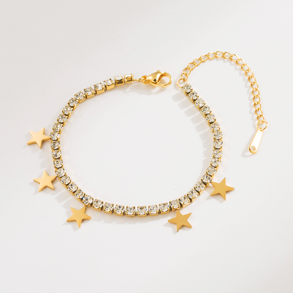 Casual Vacation Round Star 316 Stainless Steel  18K Gold Plated Rhinestones Bracelets In Bulk display picture 9