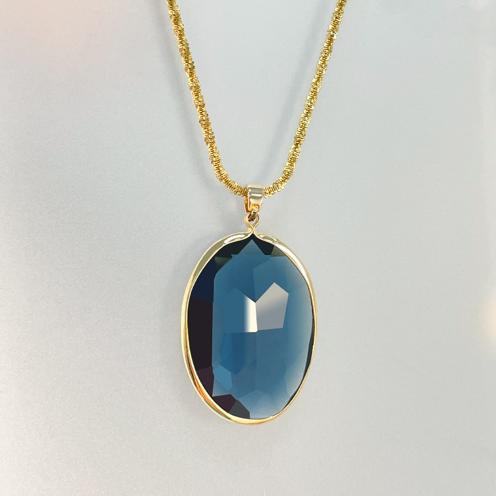 304 Stainless Steel Copper 18K Gold Plated Shiny Plating Inlay Oval Glass Pendant Necklace display picture 3