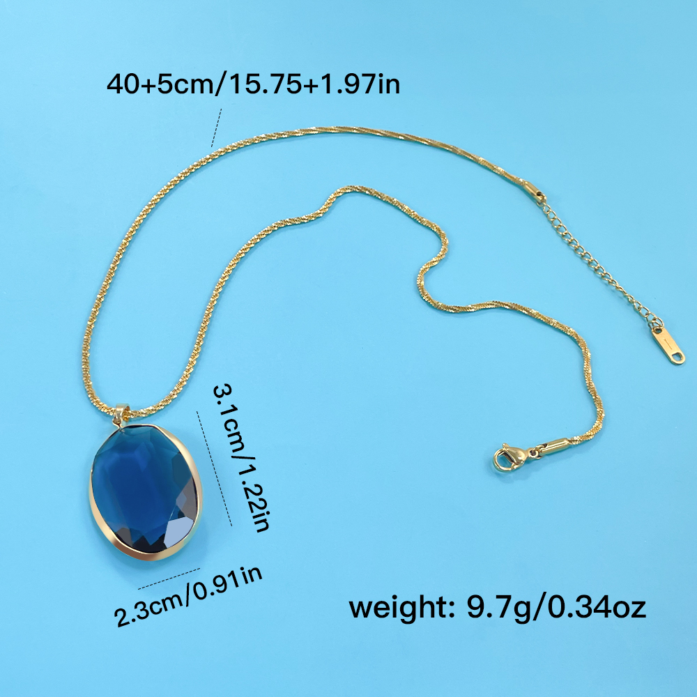 304 Stainless Steel Copper 18K Gold Plated Shiny Plating Inlay Oval Glass Pendant Necklace display picture 5