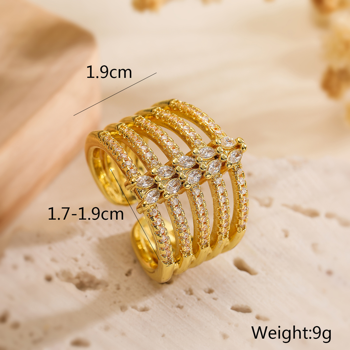 Copper 18K Gold Plated IG Style Classic Style Plating Inlay Geometric Zircon Open Rings display picture 3