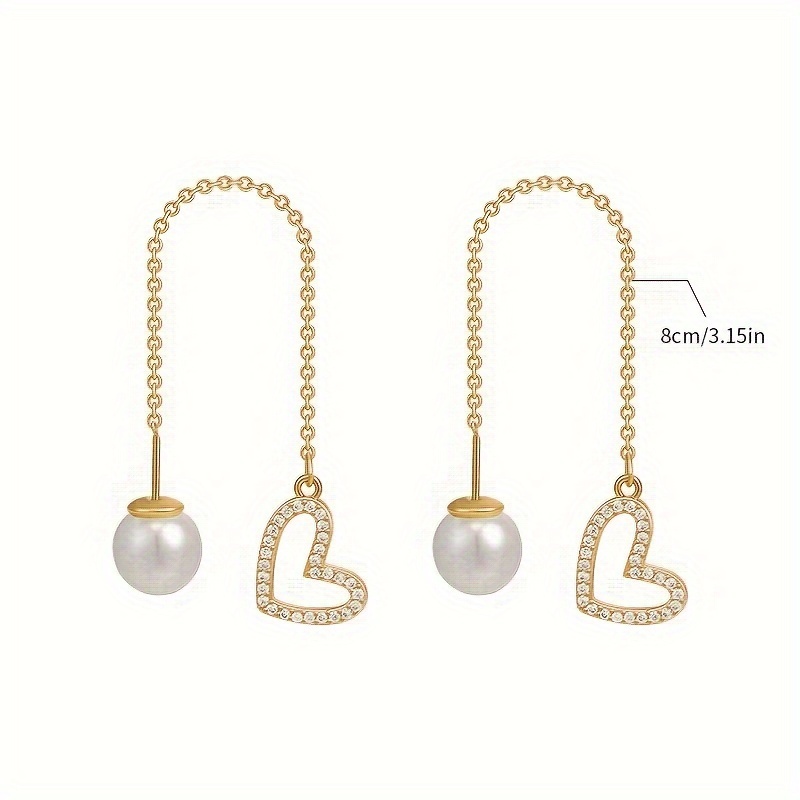 1 Paar Moderner Stil Klassischer Stil Koreanische Art Quaste Herzform Inlay Zinklegierung Künstliche Perlen Strasssteine Ohrlinie display picture 5