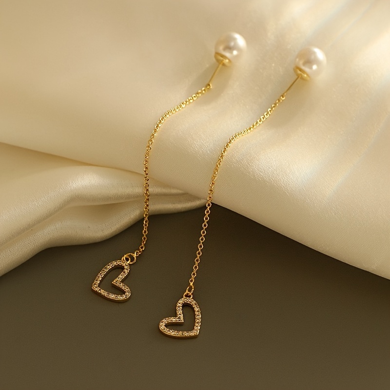 1 Paar Moderner Stil Klassischer Stil Koreanische Art Quaste Herzform Inlay Zinklegierung Künstliche Perlen Strasssteine Ohrlinie display picture 4