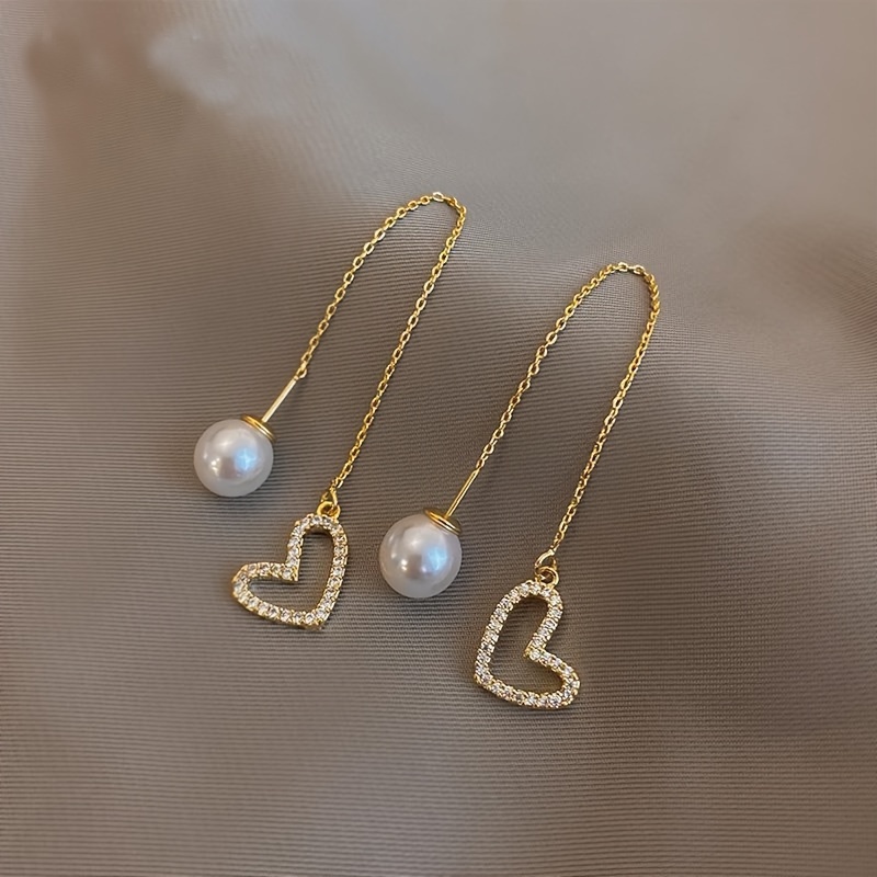 1 Paar Moderner Stil Klassischer Stil Koreanische Art Quaste Herzform Inlay Zinklegierung Künstliche Perlen Strasssteine Ohrlinie display picture 3